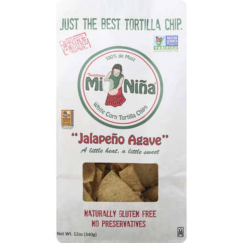 Mi Nina Tortilla Chips, White Corn, Jalapeno Agave