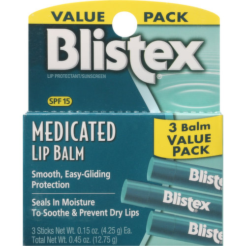 Blistex Lip Balm, Medicated, SPF 15, Value Pack