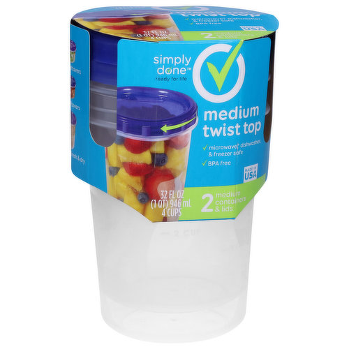 Simply Done Containers & Lids, Twist Top, Medium, 32 Fluid Ounce