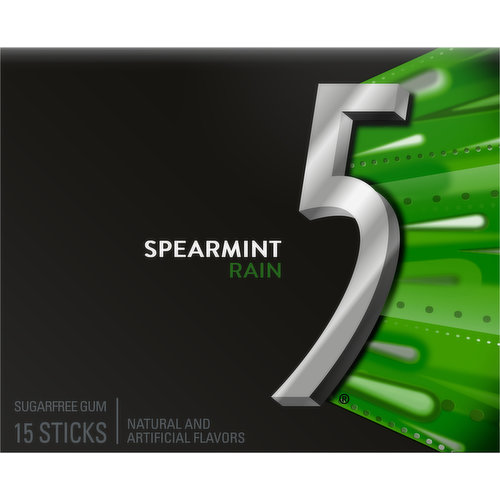 5 Gum, Sugarfree, Spearmint Rain