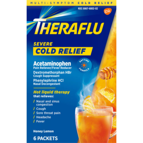 Theraflu Acetaminophen, Cold Relief, Severe, Packets, Honey Lemon