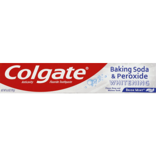 Misc: A gluten free product. Cleans deep and whitens teeth. Releases pure oxygen bubbles for a clean, fresh sensation. Deep cleaning action. Removes plaque & impurities. Whitens teeth. For Healthy Teeth: Brush your teeth at least twice a day; floss daily; visit your dentist regularly. www.colgate.com. SmartLabel: app enabled. Save Water: Turn off the tap while brushing. Made in Mexico.