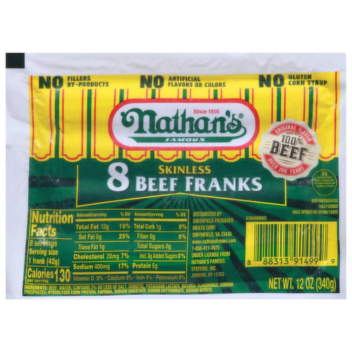 Nathan's Famous Beef Franks, Skinless