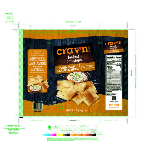 Crav'n Flavor Pita Chips, Parmesan Garlic & Herb, Baked