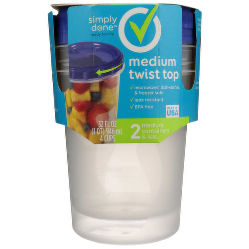 THIS CARTON IS MADE WITH 100% RECYCLED MATERIAL.
COPYRIGHT TOPCO PRE715
2-448-R1 GKL97236871
SFI - CERTIFIED SOURCING WWW.SFIPROGRAM.ORG SFI-01045
BPA FREE - MADE OF POLYPROPYLENE - BPA HAS NEVER BEEN USED TO MAKE POLYPROPYLENE.
FREEZE LEFTOVERS, STORE LEFTOVERS, KEEP FOOD FRESH & DRY
QUALITY GUARANTEE - IF YOU ARE NOT 100% SATISFIED, RETURN OUR PRODUCT FOR A FULL REFUND.
CHICKEN NOODLE SOUP ON STANDBY - NO PROBLEM! CUT UP FRUIT - BRING IT! BE READY TO TWIST AND STORE YOUR SAUCY SENSATIONS AND MORE WITH HIGH QUALITY, AFFORDABLE CONTAINERS FROM SIMPLY DONE.
CAUTION: WASH BEFORE USING (DISHWASHER-TOP SHELF). USE FOR MICROWAVE REHEATING ONLY, NOT INTENDED FOR COOKING. DO NOT USE FOR BOILING. UNSCREW LID BEFORE MICROWAVING. CONTAINER MAY BE HOT. HANDLE WITH CARE. DO NOT USE IN CONVENTIONAL OVENS, UNDER BROWNING ELEMENTS OR ON STOVETOPS. ALLOW CONTAINER TO COOL BEFORE SCREWING THE LID ONTO THE CONTAINER.
NON-TOXIC PLASTIC A BISPHENOL FREE
FINGER GRIPS FOR EASY OPENING & CLOSING, MARKS FOR MEASURING, TEXTURE SIDES FOR EASY HANDLING