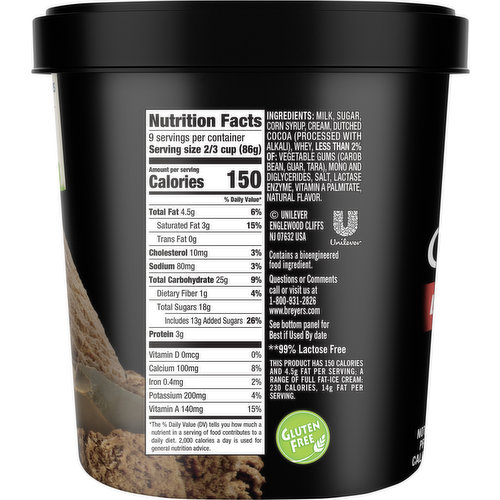 Breyers Ice Cream, Light, Lactose Free, Chocolate