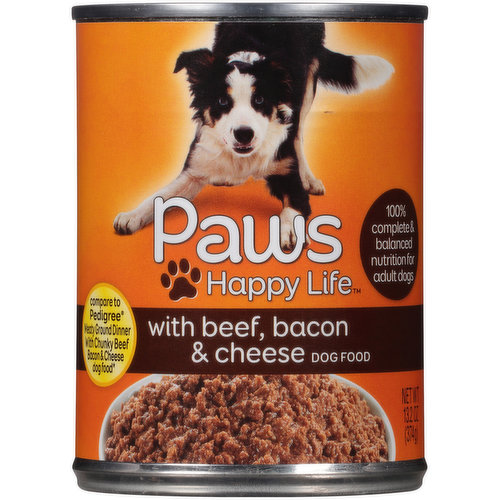 Paws Happy Life 100% Complete & Balanced Nutrition For Adult Dogs With Beef, Bacon & Cheese Dog Food