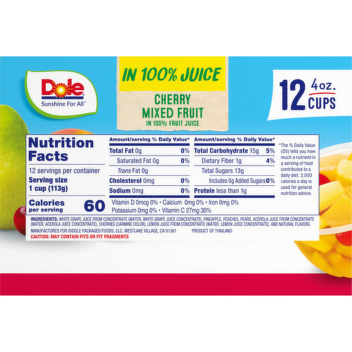 Dole Cherry Mixed Fruit, in 100% Fruit Juice