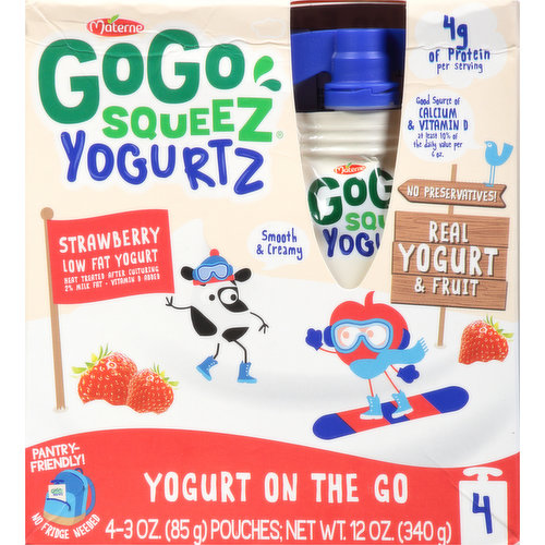 GoGo Squeez Yogurt On the Go, Strawberry, 4 Pack