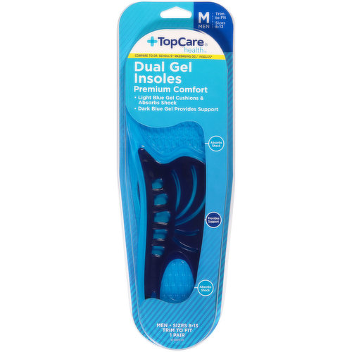 TopCare Premium Comfort Dual Gel Insoles For Men, Sizes 8-13