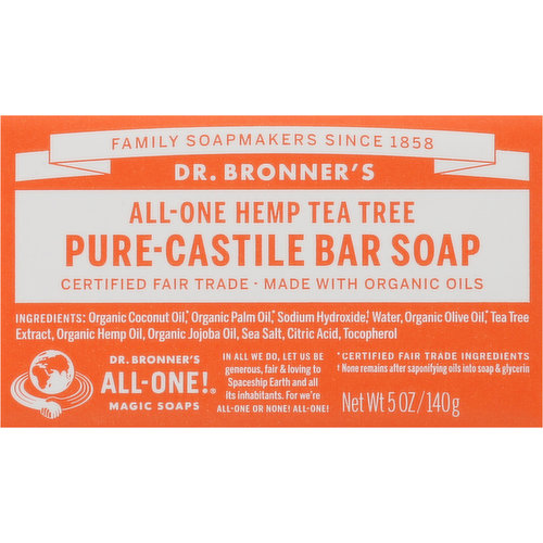 All-One Hemp Pure-Castile Bar Soap - Made with Organic Oils - Tea