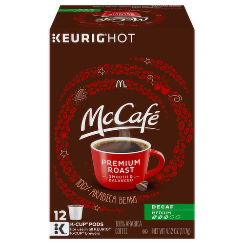 McCafe Coffee, 100% Arabica, Premium Roast, Decaf, Medium, K-Cup Pods
