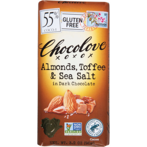 Chocolove Almonds, Toffee & Sea Salt, in Dark Chocolate