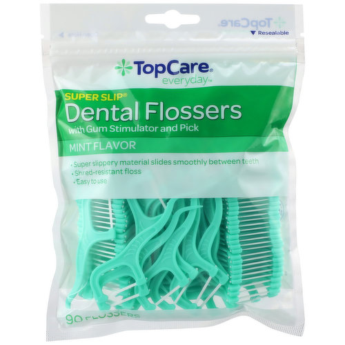 TopCare Super Slip Dental Flossers With Gum Stimulator And Pick, Mint