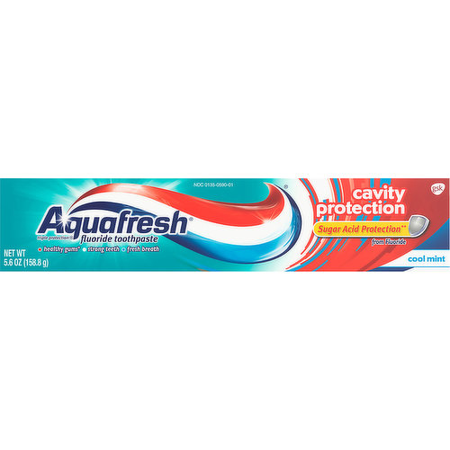 Maintain your oral health with the Aquafresh Cavity Protection Cool Mint Toothpaste Twin Pack. Powered by fluoride, Aquafresh cavity protection toothpaste strengthens enamel to provide effective protection from sugar acids. The cool mint flavor gives you fresh breath, leaving you refreshed after brushing. Helps protect your teeth from sugar acids and cavities. It provides all the power of Triple Protection® benefits for strong teeth, healthy gums* and fresh breath. Sugar acid can cause cavities by entering the tooth and dissolving minerals from within. Protect your teeth by using toothpaste with active fluoride which can help lock out sugar acid attacks. Aquafresh® Sugar Acid Protection toothpaste uses fluoride to strengthen teeth against all kinds of sugars.*with regular brushing