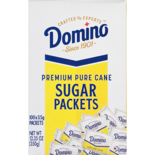 Conveniently enjoy every sweet moment with Domino® Sugar Packets. Each packet contains 3.5 grams of pure cane sugar. Whether you are at home, in the office or on the move, just open, pour and savor the delicious taste of Domino® Sugar wherever you go.