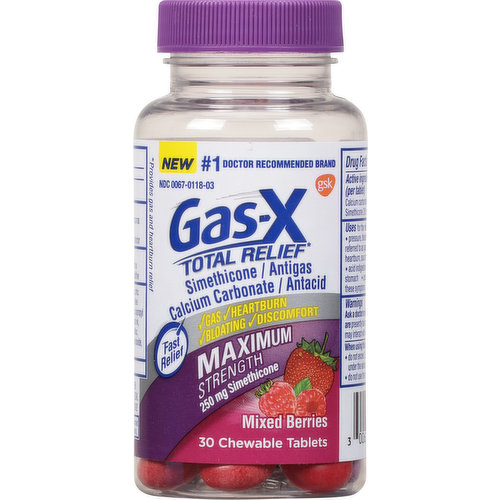 Gas-X Total Relief, Maximum Strength, 250 mg, Mixed Berries, Chewable Tablets