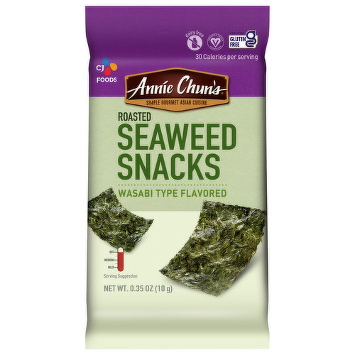 Annie Chun's Seaweed Snacks, Roasted, Wasabi Type Flavored