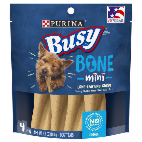 Busy Dog Treats, Mini Bone, Small, 4 Pack