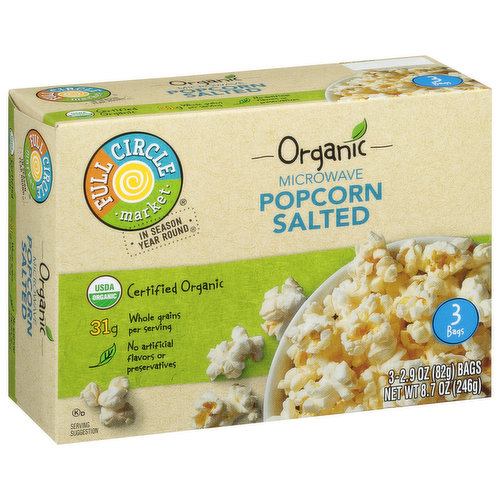 Full Circle Market Popcorn, Salted, Microwave