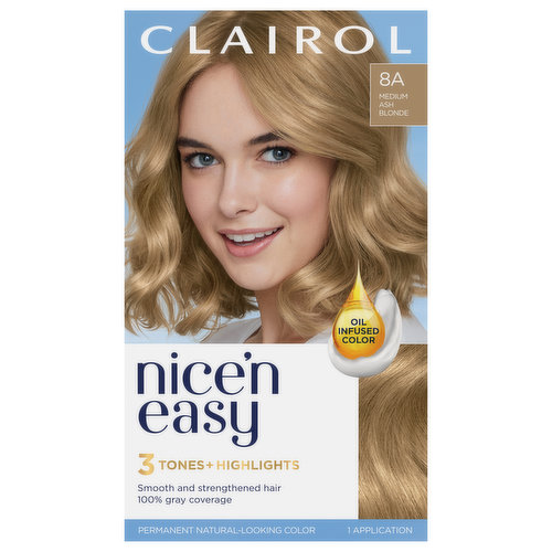 Nice’n Easy Hair Color, Permanent, Medium Ash Blonde 8A