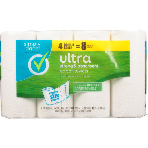 Paper Towels, Double Rolls, Strong & Absorbent, Ultra, 2-Ply