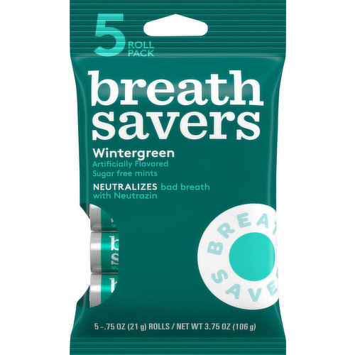 Pop in a 3-hour breathe mint when you need a cooling zing of Wintergreen flavor. Because the HERSHEY'S Candy is packed with Neutrazin, you can feel confident that the mints will neutralize your bad breath and rejuvenate your mouth. Wintergreen BREATH SAVERS Mints are the perfect minty pick-me-up — especially after a cup of coffee! Keep a roll of mints wherever you are. Stash them in your car, desk, pocketbook, backpack, lunch box or briefcase. Anywhere you go, bring a roll of mints for a fast and invigorating feeling. Having fresh breath can give you a boost of confidence too, whether you're giving a presentation or talking with a friend. Even if you're attending a networking event, BREATHE SAVERS Wintergreen Mints are great conversation starters at a moment's notice. The 3-hour breathe mints are also handy to have around the house for an after-dinner treat or to display as party favors. Pour them into your favorite candy dish for everyone to enjoy.
