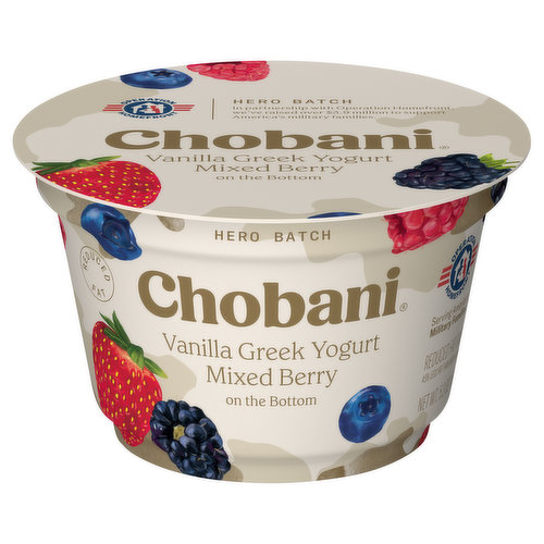 Chobani Yogurt, Vanilla Greek, Mixed Berry on the Bottom