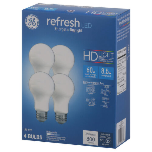 GE Bulbs, Refresh LED, A19, 8.5 Watts, Dimmable