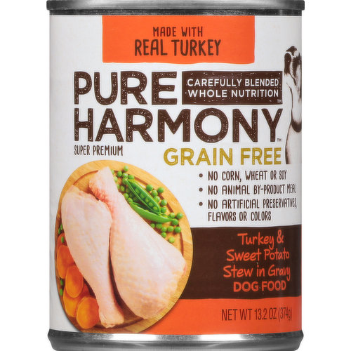 Pure Harmony Dog Food, Super Premium, Turkey & Sweet Potato Stew in Gravy, Grain Free