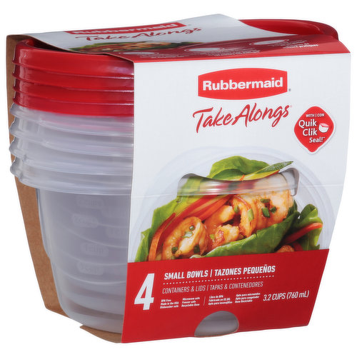 Rubbermaid TakeAlongs Small Bowl Food Storage Containers, 3.2 Cup, Tint  Chili, 2 Count