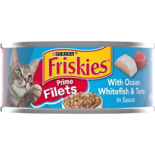 Friskies Wet Cat Food, Prime Filets With Ocean Whitefish & Tuna in Sauce