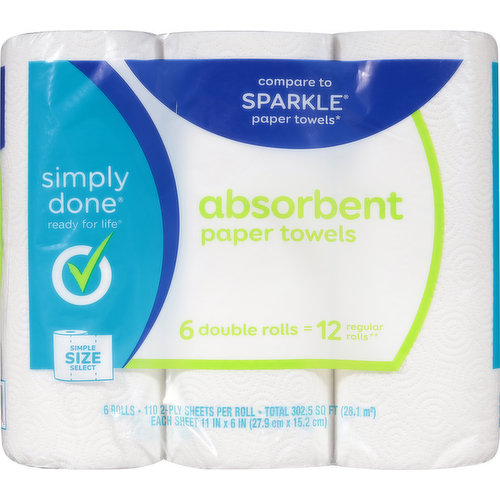 Simply Done Paper Towels, Absorbent, Simple Size Select, 2-Ply