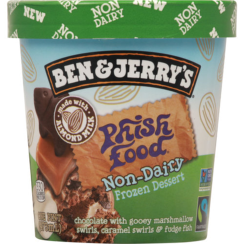 We strive to make the best possaible non dairy frozen dessert in the best possible way. We source non Gmo ingredients & our cocoa, sugar, vanilla & a portion of our almonds are Fairtrade. learn more at benierrya.com. Fairtrade. Fairtrade. All cocoa, sugar & vanilla are traded in compliance with Fairtrade standards, total 50% excluding water. www.info.fairtrade.net. FSC: Mix - Packaging. A while back, we create Phish Food ice cream with our neighbors in Vermont Now there's phish food non dairy, too like the original, this vegan version supports the charitable efforts of the Water Wheel Foundation. Phish.