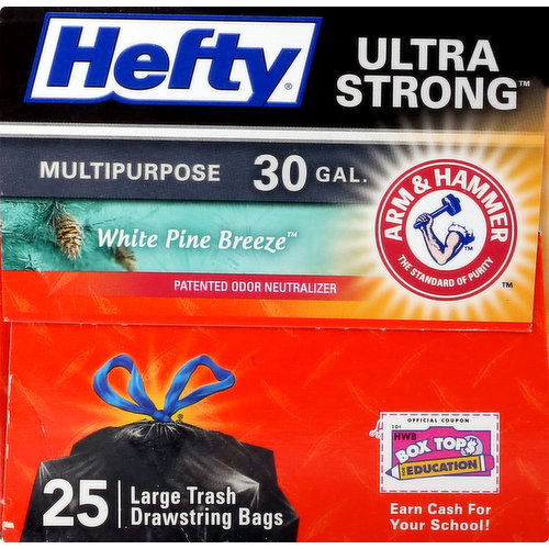 Hefty Expandable Strength Large Drawstring Trash Bags, Black, 30 gal - 25 count