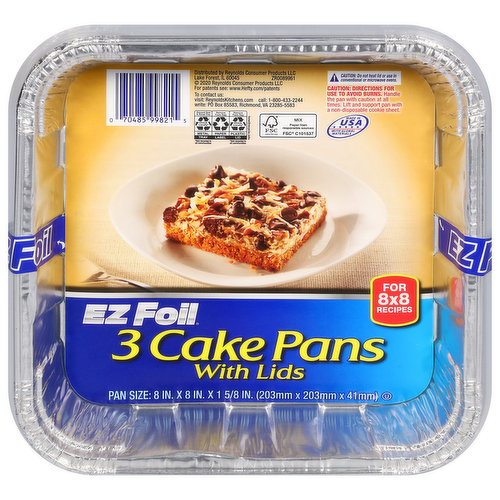 EZ Foil Cake Pans, with Lids, 8 Inch x 8 Inch