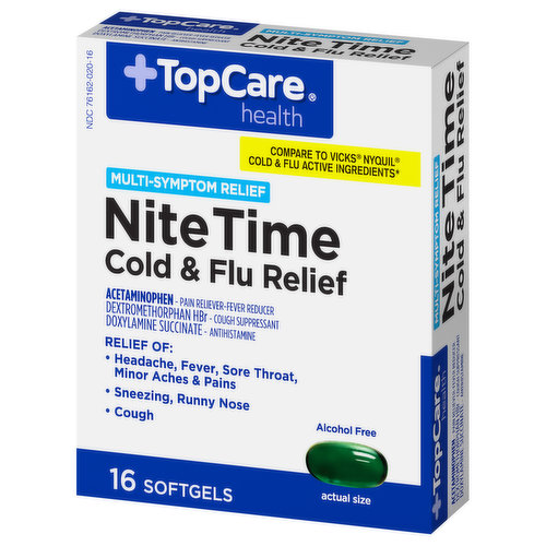 TopCare Cold & Flu Relief, NiteTime, Multi-Symptom Relief, Softgels
