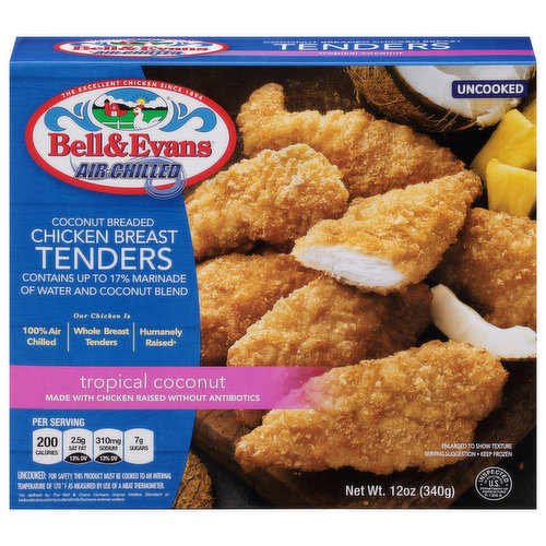 Bell & Evans Chicken Breast Tenders, Tropical Coconut, Breaded, Air Chilled