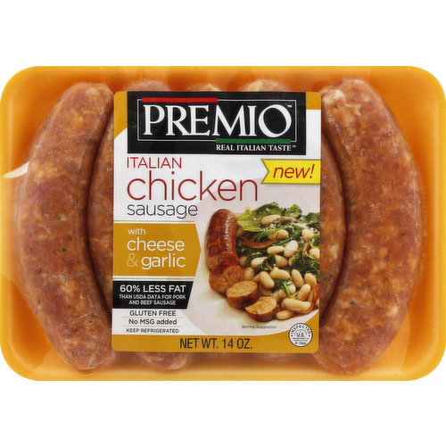 Premio Chicken Sausage, Italian, with Cheese & Garlic