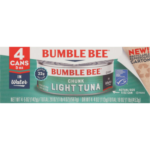 Bumble Bee Tuna, in Water, Light, Chunk