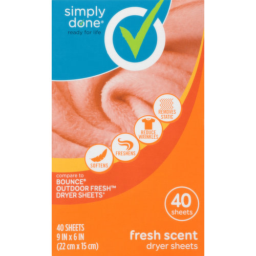 Simply Done Dryer Sheets, Fresh Scent