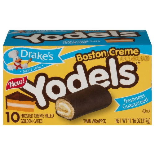 Drake's Golden Cakes, Frosted Creme Filled, Boston Creme, Twin Wrapped