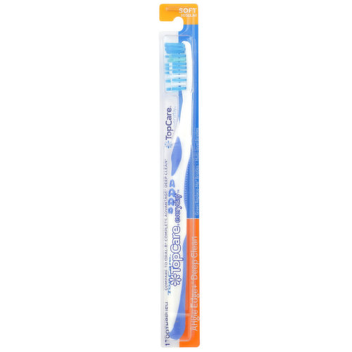 QUESTIONS? 1-888-423-0139 TOPCARE@TOPCO.COM WWW.TOPCAREBRAND.COM
ANGLED OUTER TUFTS TO MASSAGE GUMS AND HELP CLEAN PLAQUE. ERGONOMIC HANDLE DESIGN FOR BETTER FEEL AND CONTROL. ANGLED END-TUFT EASILY REACHES BACK TEETH. GREEN REPLACE-ME BRISTLES FADE WITH USE TO REMIND USER TO REPLACE BRUSH.
COPYRIGHT TOPCO RANA1217
83191P
QUALITY GUARANTEED - THIS TOP CARE PRODUCT IS LABORATORY TESTED TO GUARANTEE ITS HIGHEST QUALITY. YOUR TOTAL SATISFACTION IS GUARANTEED.