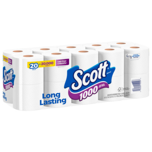 Scott 1000 One-Ply Bathroom Tissue, Unscented - 20 count