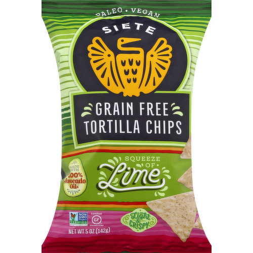 Siete Tortilla Chips, Grain Free, Lime