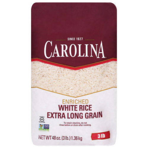 Carolina White Rice, Extra Long Grain, Enriched