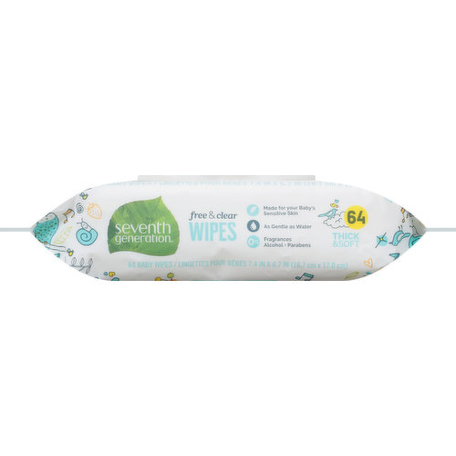 7.4 in x 6.7 in (18.7 cm x 17.0 cm). Made for your baby's sensitive skin. As gentle as water. 0% Fragrances, alcohol, parabens. Dermatologist tested. Our hypoallergenic wipes are dermatologist tested and as gentle as water to care for baby's sensitive skin.
Plant-based cleaning agent. Plant-derived pH adjuster. Plant-derived cleaning agent. Plant derived-skin conditioner. Synthetic skin softener. Synthetic Preservative. seventhgeneration.com. how2recycle.info. Facebook. Twitter. Instagram. Pinterest. Lean more at seventhgeneration.com. Not tested on animals no animal ingredients. About our Packaging: This pouch is made with 25% post-consumer recycled (PCR) plastic. Assembled in the USA.