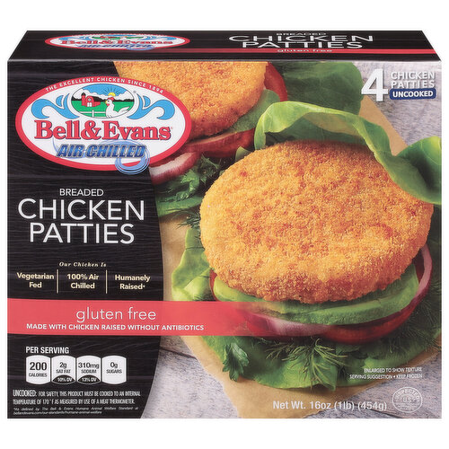 Bell & Evans Chicken Patties, Air Chilled, Breaded