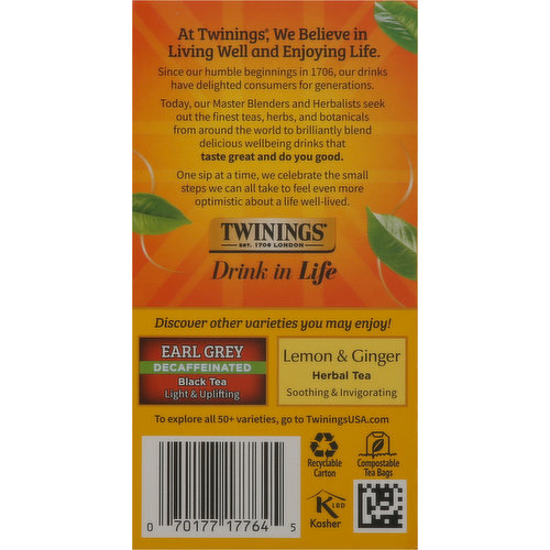 Twinings of London Decaffeinated Lady Grey Black Tea Bags, 20 count, 1.41 oz