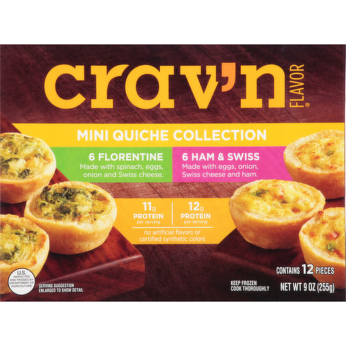 Crav'n Flavor Quiche Collection, Florentine/Ham & Swiss, Mini